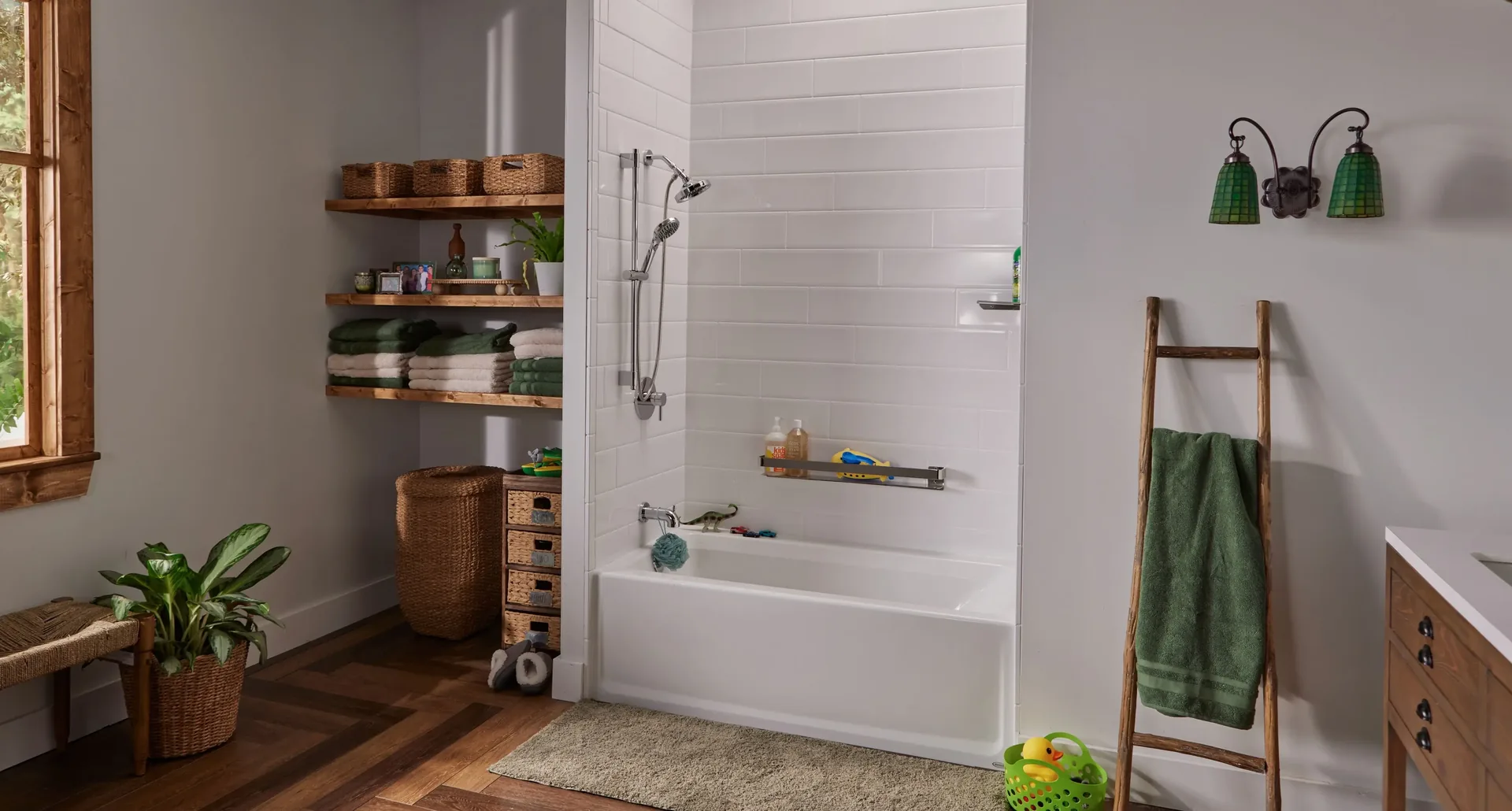 Modern bath-to-shower conversion